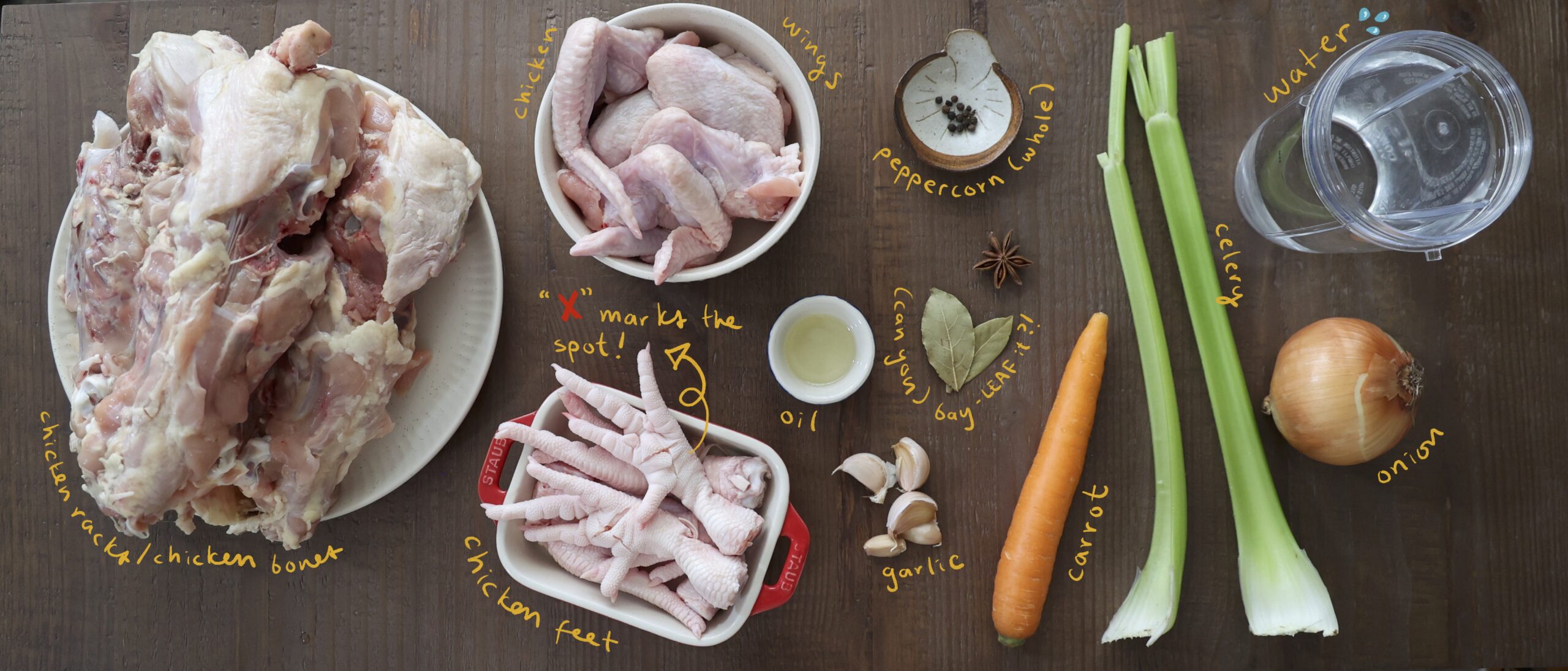 Ingredients for the ultimate chicken stock.