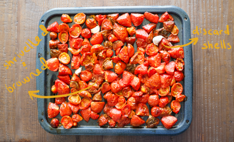 roasted tomatoes on a baking pan