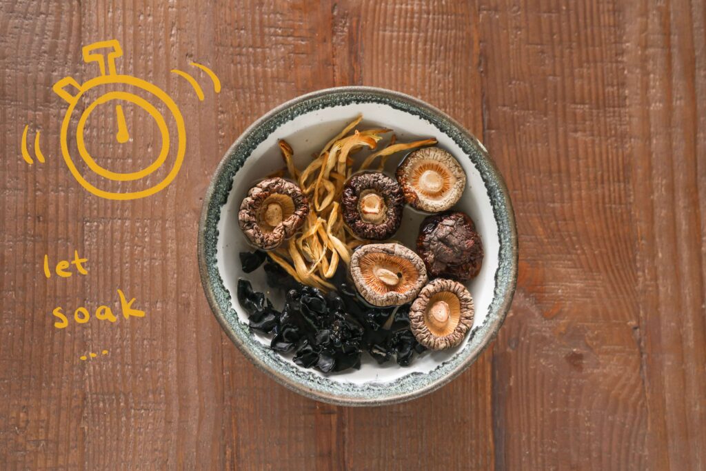 dehydrated shittake mushroom, day lily, and wood ear mushrooms