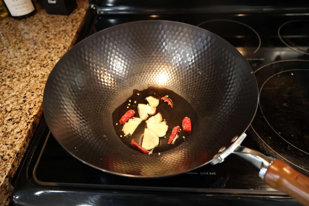 toasting chilis and ginger