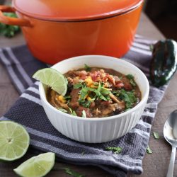 A bowl of white chicken chili