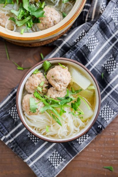 winter melon and meatball soup closeup