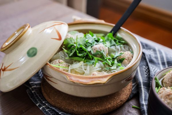 winter melon and meatball soup in serving pot